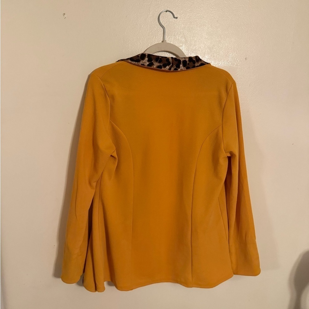 ❤️Hesed Mustard Yellow Brown Leopard Trim Open Front Cardigan Blazer Size S - Picture 4 of 6